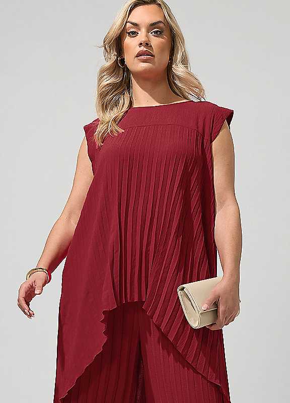 Yours Women's Dark Red Pleated Sleeveless Top In | Size: 30/32 - Image 3