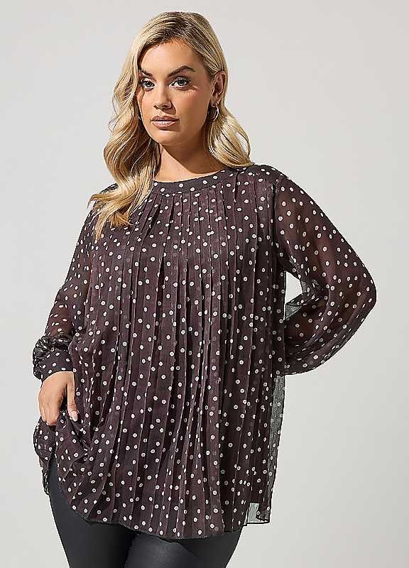 Yours London Women's Brown Curve Polka Dot Blouse