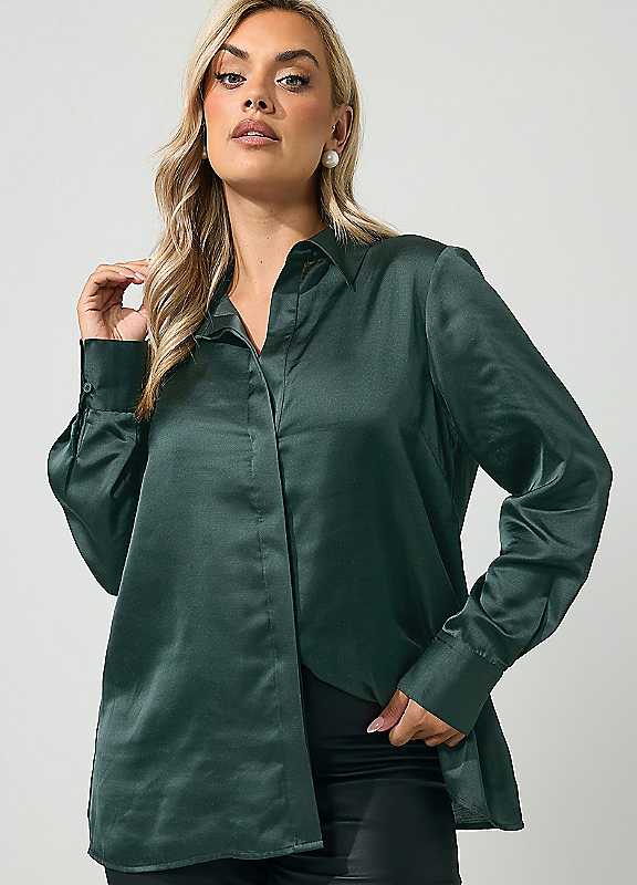 Yours Women's Dark Green Satin Shirt In Size 26-28 - Image 3