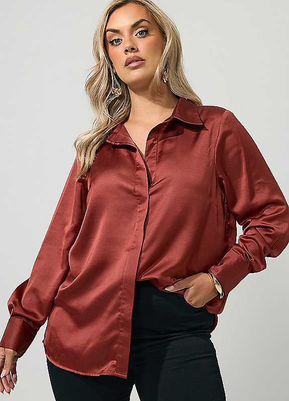 Yours London Red Curve Satin Shirt