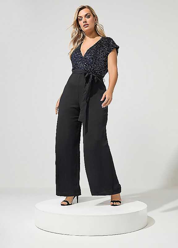 Yours Women's Sequin Wrap Jumpsuit in Dark Navy | Size: 14 - Image 4