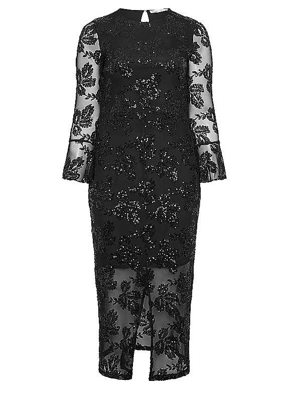 Yours Women's Sequin Mesh Dress in Black | Size: 26-28 - Image 2