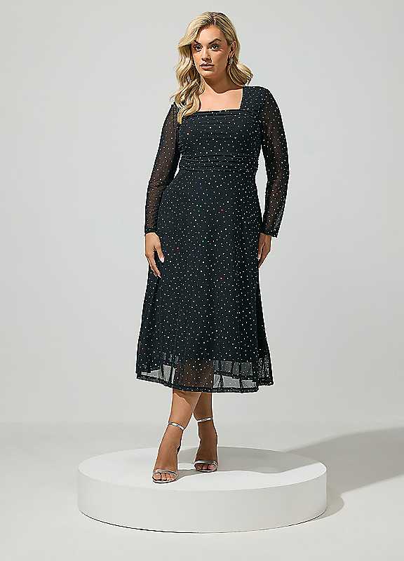 Yours London Women's Black Curve Sequin Mesh Maxi Dress