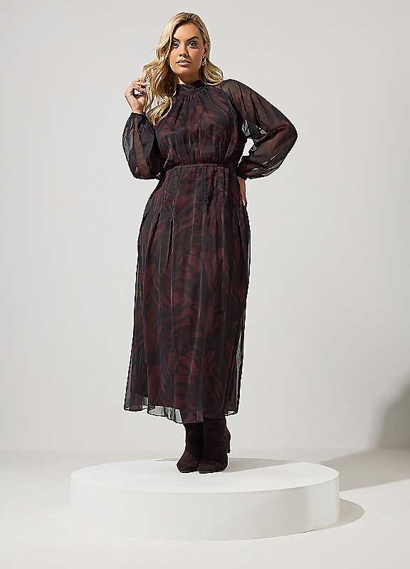 Yours London Women's Brown Curve Zebra Back Bow Dress