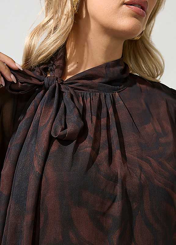 Yours London Women's Brown Curve Zebra Side Bow Blouse