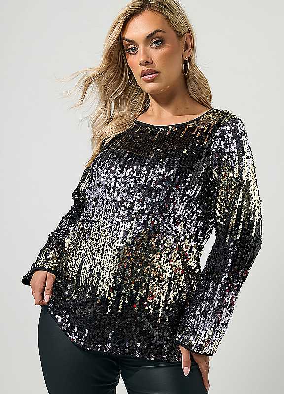 Yours Women's Gold Sequin Ombre Top In | Size: 14 - Image 3