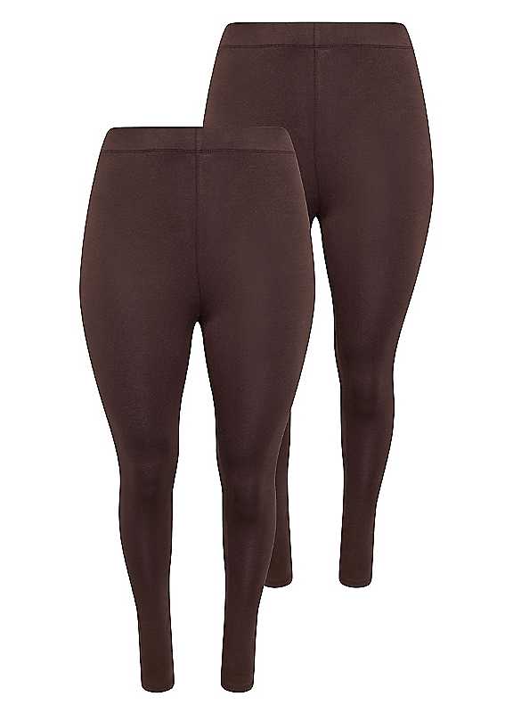 Yours Women's 2 Pack Basic Leggings Pants in Chocolate | Size: 18 - Image 6