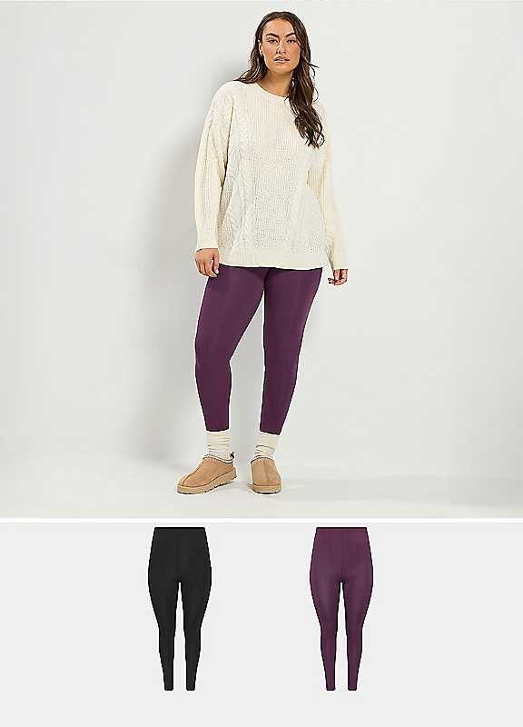 Yours Women's 2 Pack Stretch Leggings Pants in Purple | Size: 30-32S - Image 2
