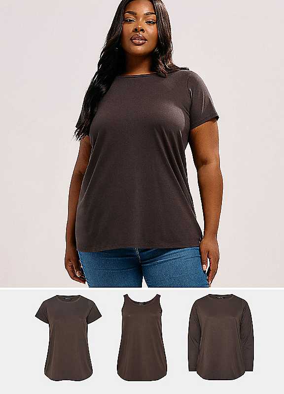 Yours Women's Chocolate 3 Pack Core T-Shirt Essentials Set In | : Size 18 - Image 3