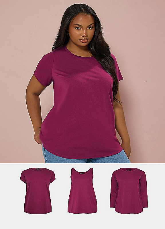 Yours Women's Dark Pink 3 Pack Core T-Shirt Essentials Set In Size 22-24 - Image 2