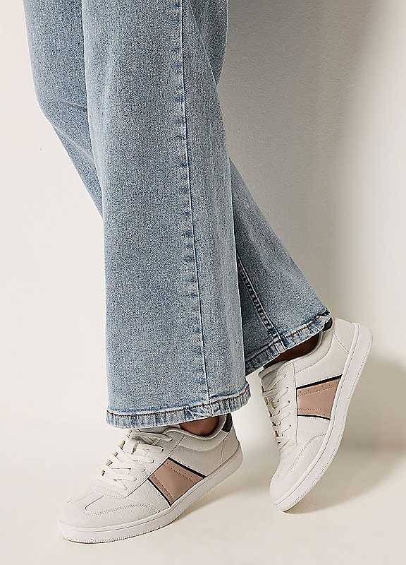 Yours Women's Panelled Trainers In Extra Wide EEE Fit in White | Size: 8EEE - Image 4
