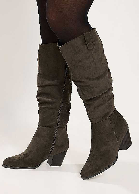 Yours Brown Ruched Western Boots In Extra Wide Eee Fit