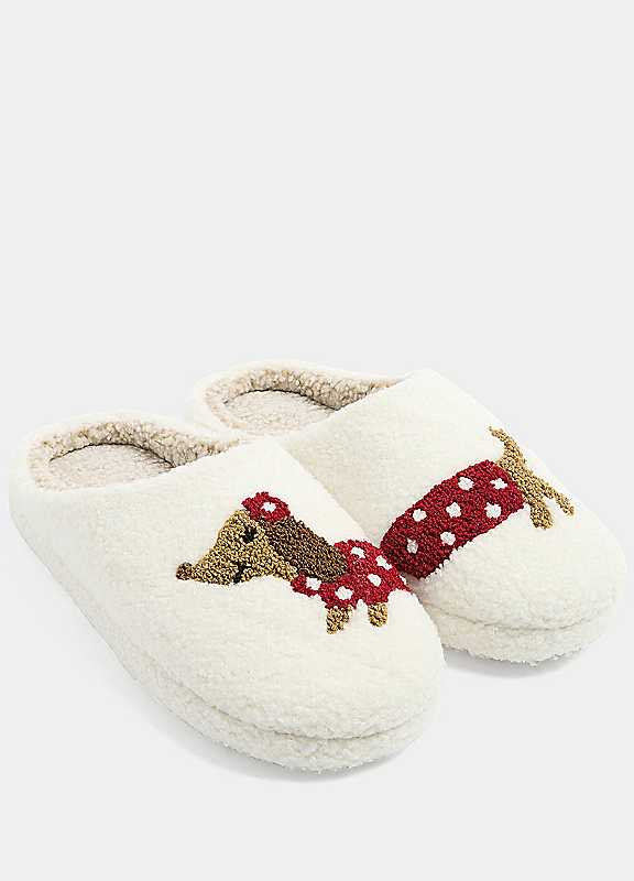 Yours Women's White Sausage Dog Mule Slippers In | : 9/10 - Image 7