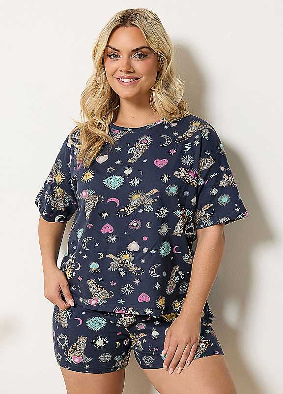 Yours Women's Short Sleeve Pyjama Set in Dark Navy | Size: 26-28 - Image 3