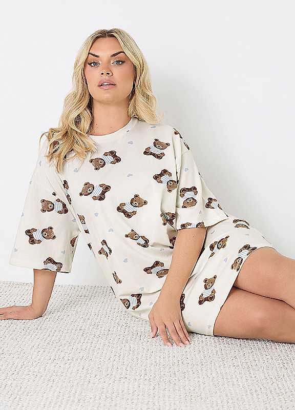 Yours Women's Teddy Short Sleeve Nightdress in White | Size: 14-16 - Image 2