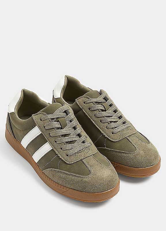 Yours Women's Side Stripe Trainers In Wide E Fit & Extra EEE Fit in Light Khaki | Size: 5E - Image 3