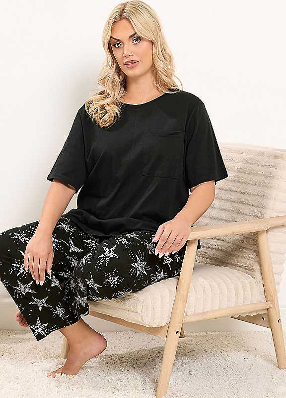Yours Curve Women's Plus Size Star Wide Leg Pyjama Set - Image 7