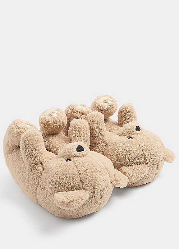 Yours Women's Natural Teddy Bear Slippers In | Size: 5/6 - Image 6