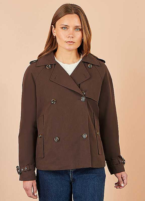Yumi Women's Brown Cropped Trench Coat With Check Lining In | : Size 8 - Image 2