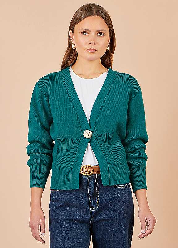 Yumi Women's Teal Knitted Button Cardigan In | Size: Small - Image 2