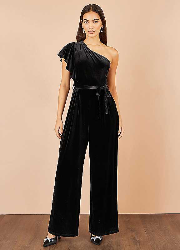 Yumi Women's Black One Shoulder Velvet Jumpsuit In | : Size 14 - Image 2