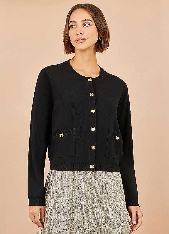 Yumi Women's Black Bow Button Cardigan - Image 3