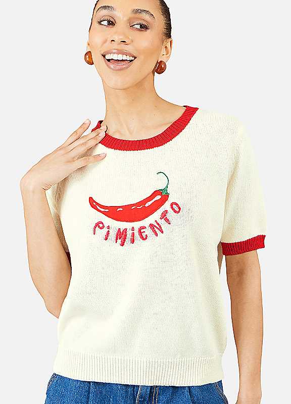 Yumi Women's Warm White Chilli Cotton Knitted Top In | Size: Small - Image 3