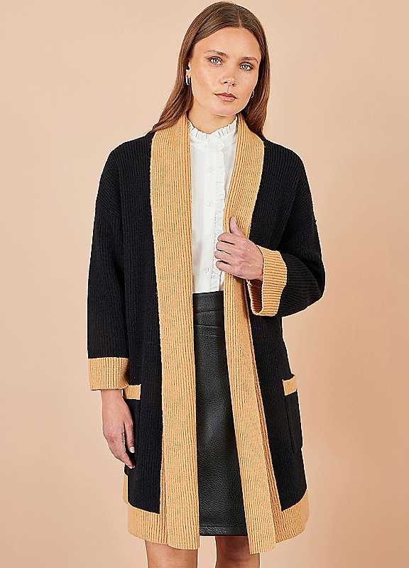 Yumi Women's Black Open Cardigan With Contrast Border In Small - Image 2