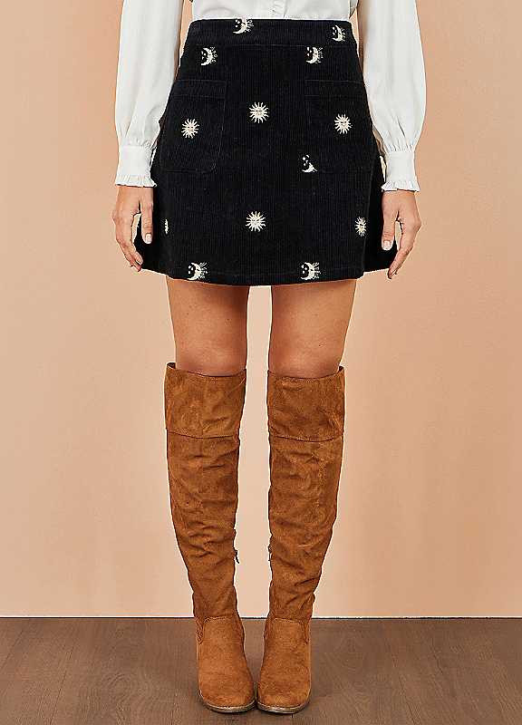 Yumi Women's Black Cosmic Embroidered Mini Skirt In | : Size 12 - Image 3
