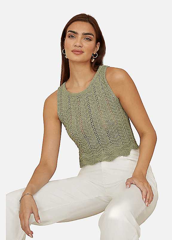 Yumi Women's Green Crochet Knitted Tank Top | Size: Medium - Image 7