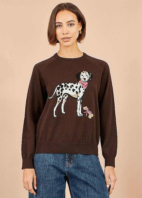 Yumi Women's Brown Dalmatian Intarsia Relaxed Jumper In | Size: Large - Image 3