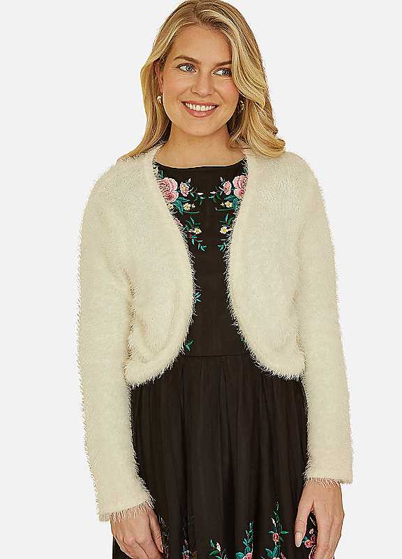 Yumi Women's Ivory Eyelash Knit Bolero | Size: Large - Image 4