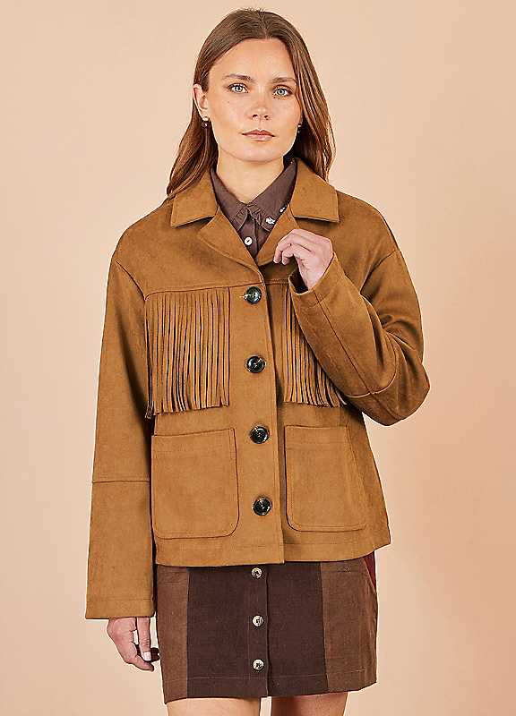 Yumi Women's Light Tan Faux Suede Tassel Jacket In | : Size 10 - Image 2