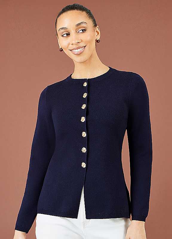 Yumi Women's Navy Knitted Fitted Peplum Cardigan - Size S Uk - Image 2