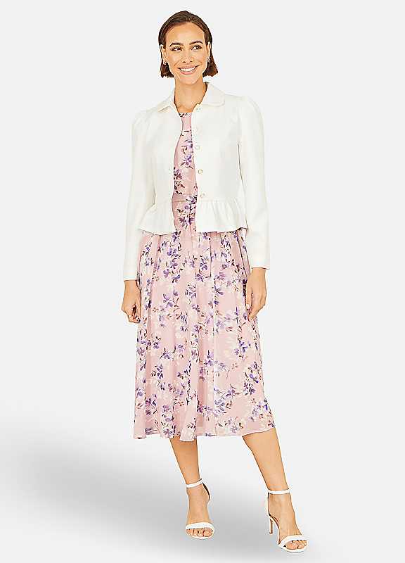 Yumi Women's White Peplum Fitted Jacket | Size: 18 - Image 2