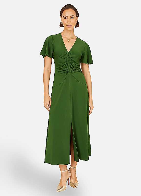 Yumi Women's Green Ruched Front Stretch Midi Dress | : Size 14 - Image 7