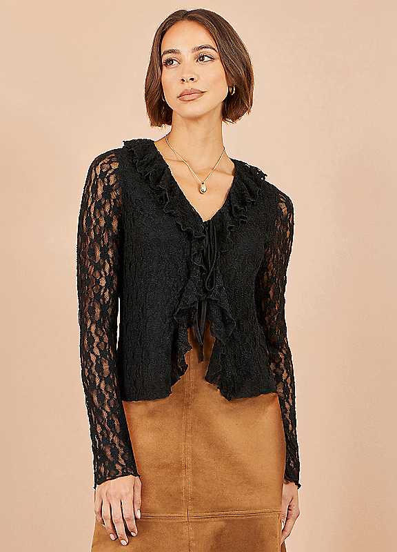 Yumi Women's Black Ruffle Lace Top In | : Size 12 - Image 6