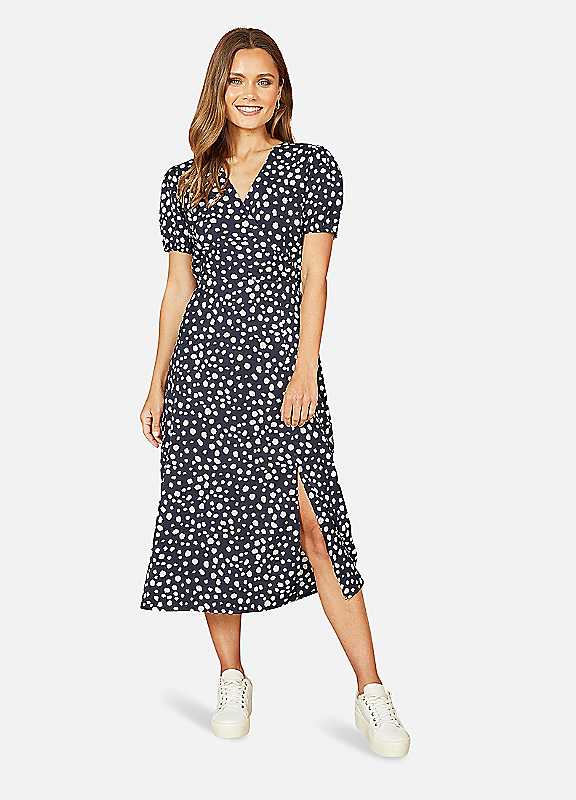 Yumi Navy Spot Midi Tea Dress - Image 4