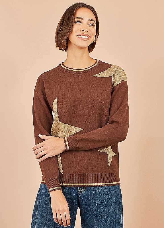 Yumi Women's Chocolate Star Relaxed Jumper With Sparkle In | : Medium - Image 2