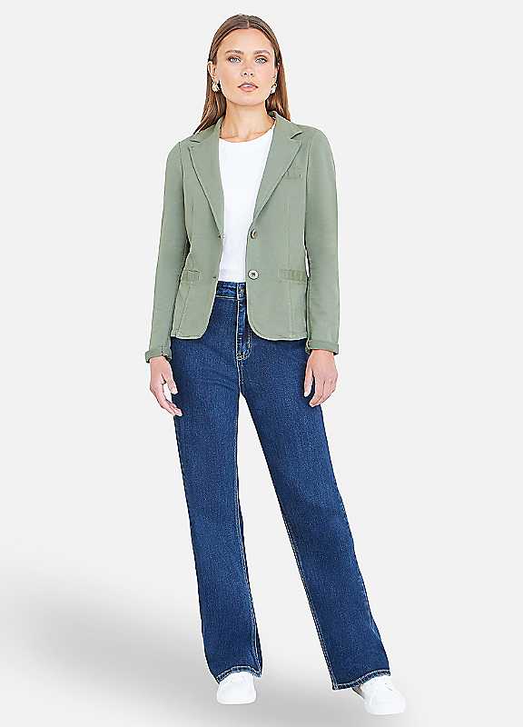 Yumi Women's Green Stretch Cotton Blazer in Khaki | Size: 8 - Image 3