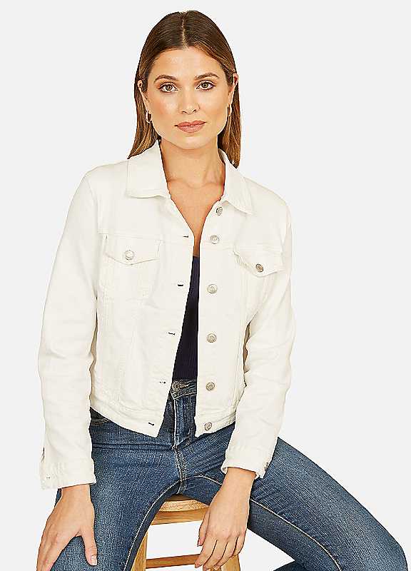 Yumi Women's White Stretch Cotton Denim Jacket Size 14 - Image 6