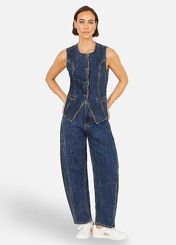Yumi Women's Blue Stretch Long Denim Waistcoat | : Size 16 - Image 4