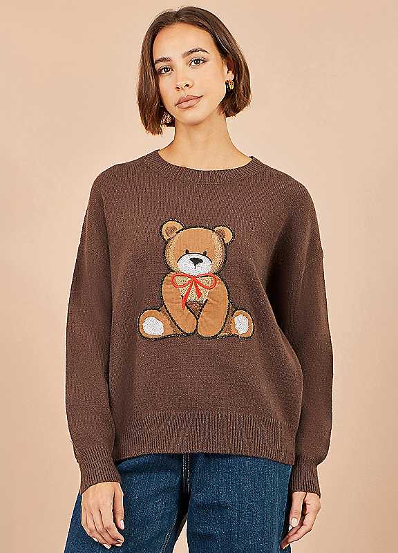 Yumi Women's Brown Teddy Bear Relaxed Jumper In | : Medium - Image 2