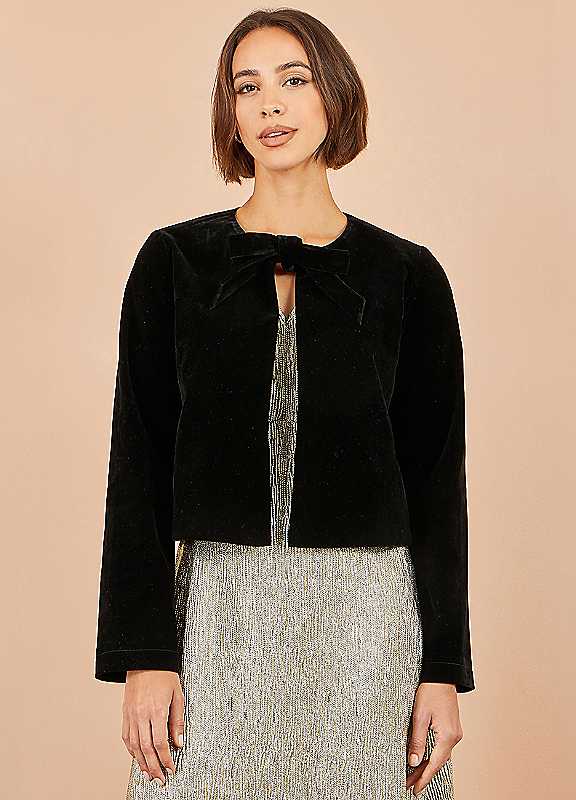 Yumi Women's Black Velvet Bow Jacket In | Size: 8 - Image 3