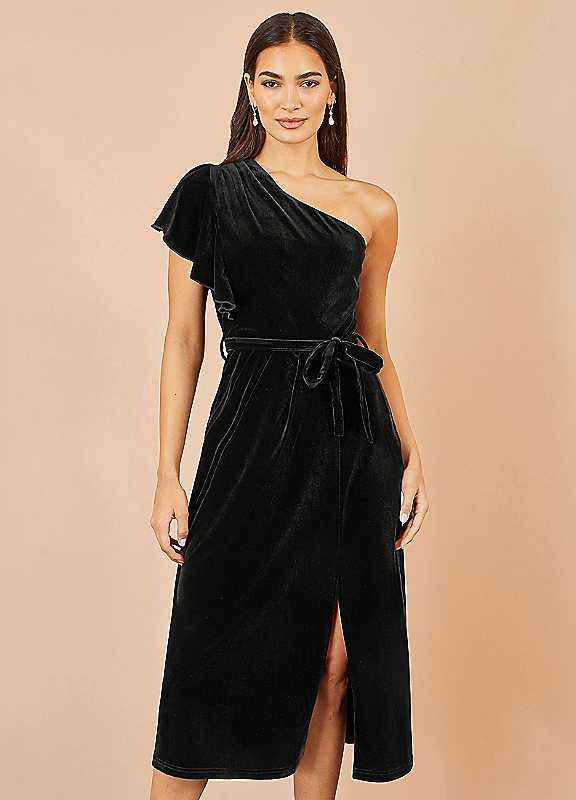 Yumi Women's Velvet One Shoulder Midi Dress in Black | Size: 14 - Image 2