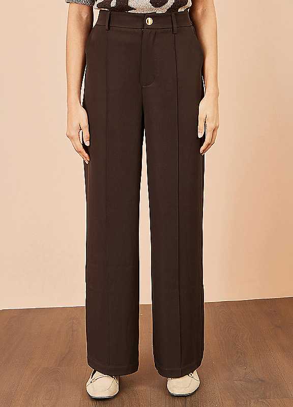 Yumi Women's Wide Leg Stretch Trousers in Brown | Size: 16 - Image 3