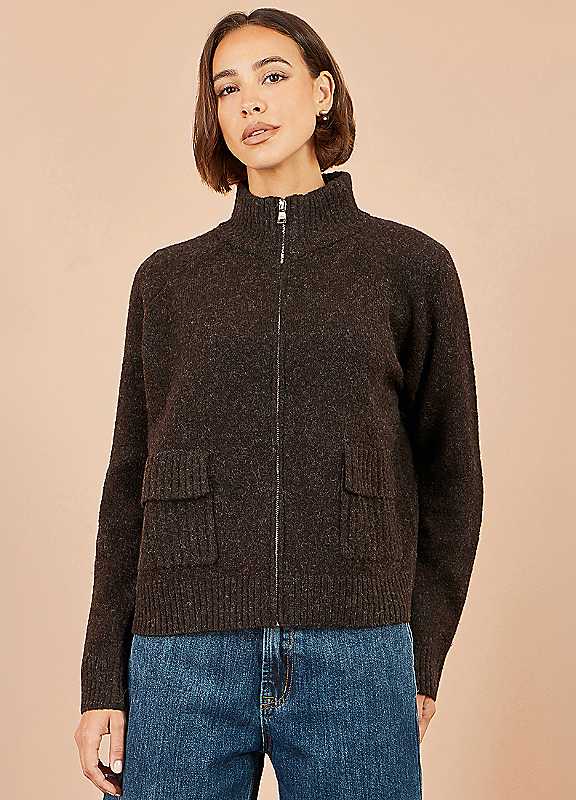 Yumi Women's Dark Brown Zip Up Cardigan In | Size: Small - Image 2