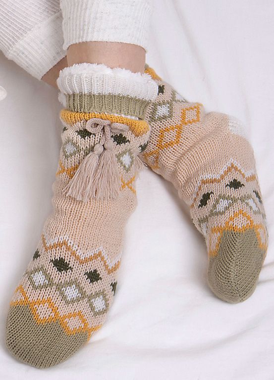 Totes Ladies Fair Isle Sherpa Lined Slipper Socks